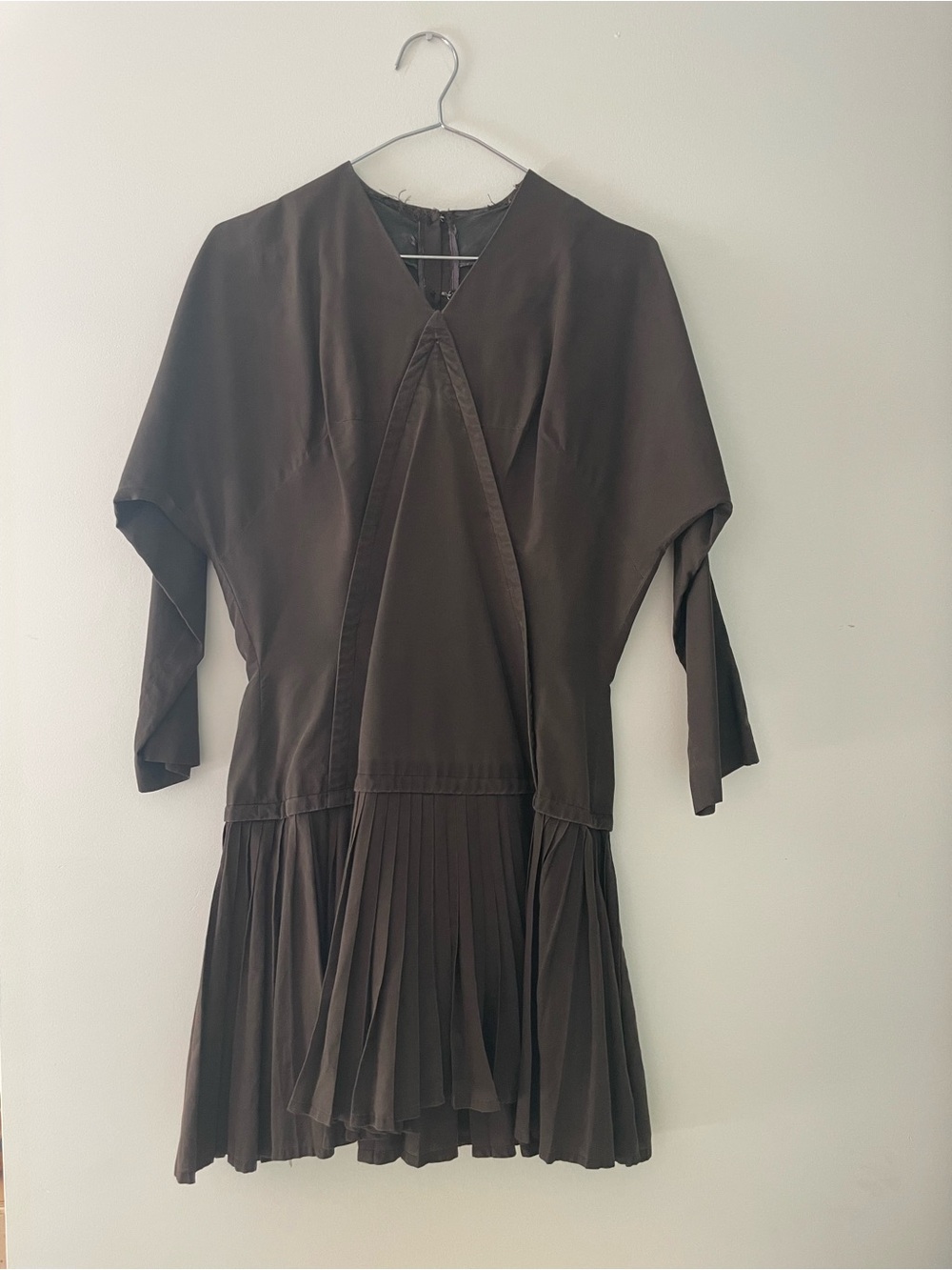 Vintage 1940s drop waist Brown Pleated Hem Dress, small